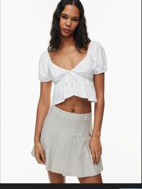 Sunday Best White Puff-Sleeve Cropped Tie Front Top size small